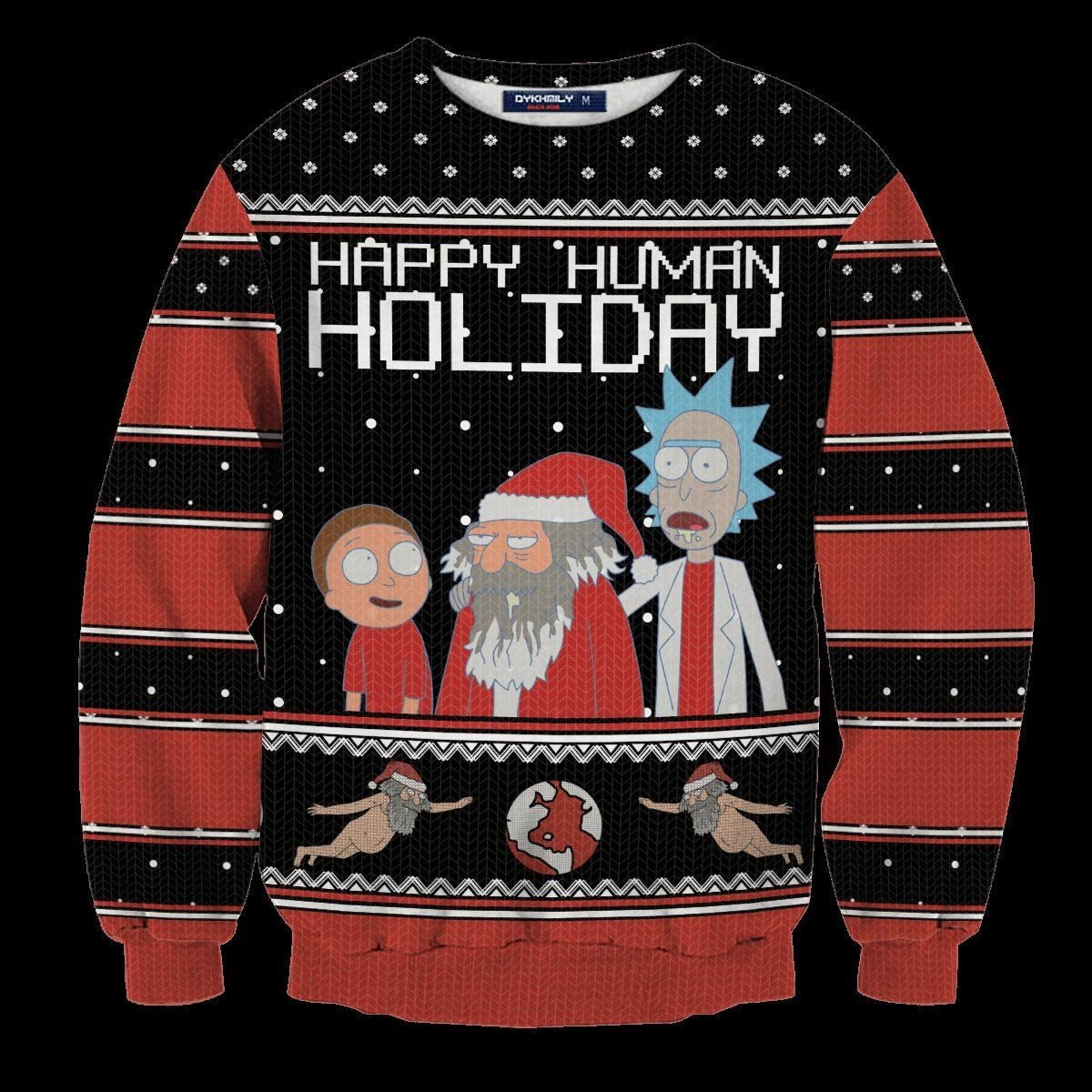 Happy Human Holiday Ugly Christmas Sweater Adult 3D Funny Matching for family
