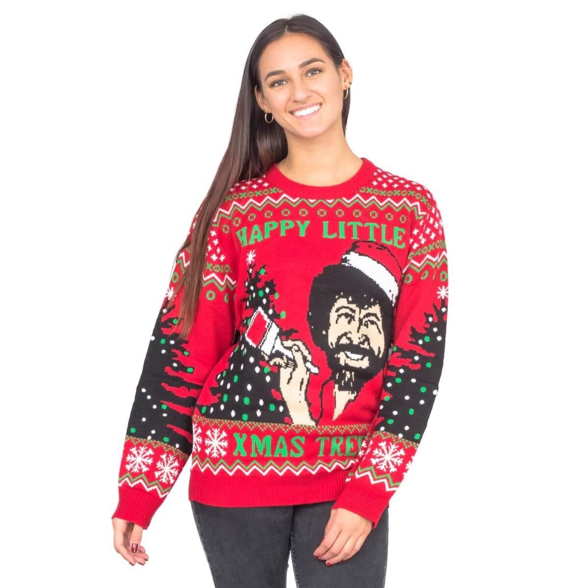 Happy Little Xmas Trees Ugly Christmas Sweater Adult 3D Funny Matching for family - Image 2