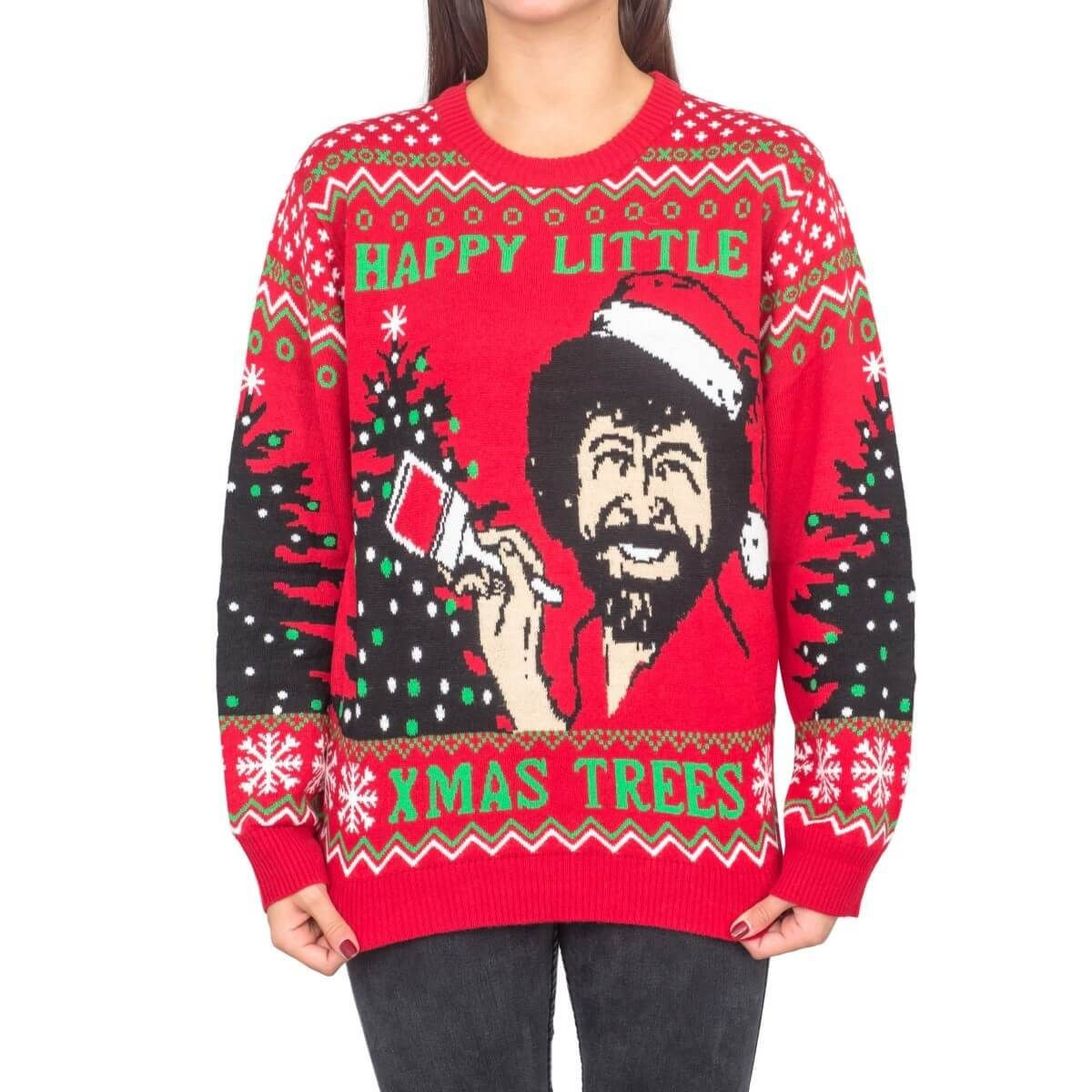 Happy Little Xmas Trees Ugly Christmas Sweater Adult 3D Funny Matching for family
