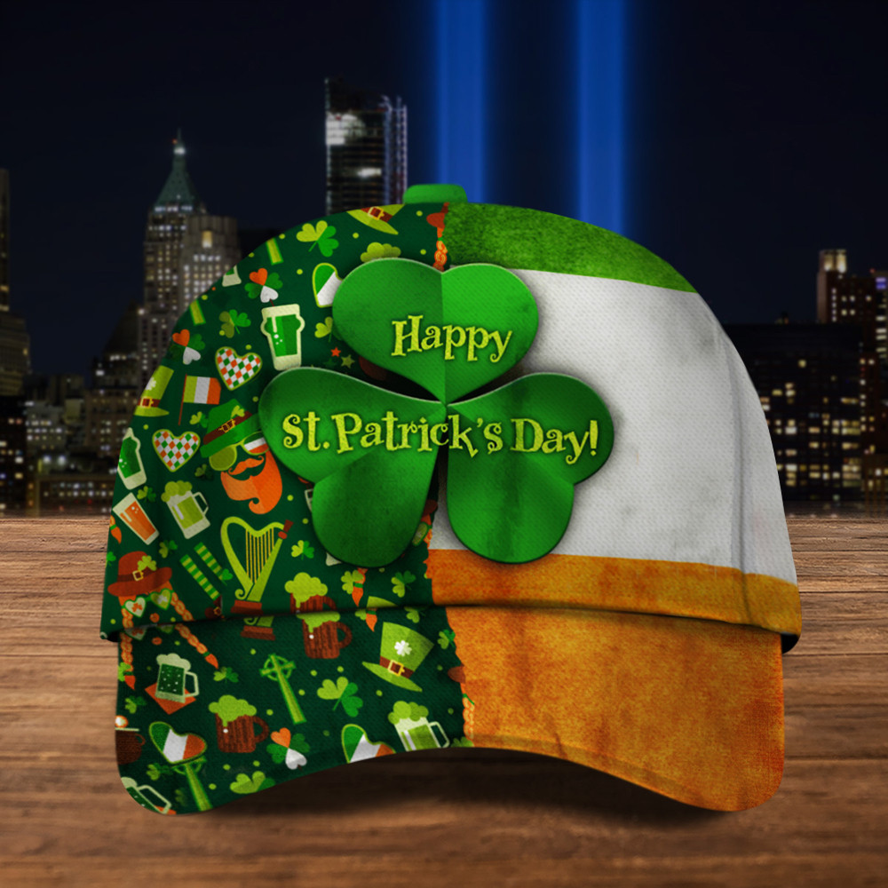 Happy Patrick's Day Irish Flag Hat Shamrock Leaf Holiday Hats Gifts For Husband Trucker Hats Custom Hats Gifts For Men & Women