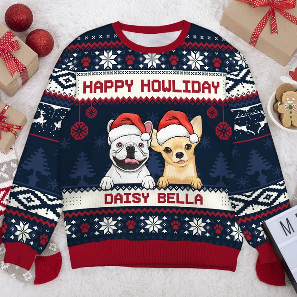 Happy Pawliday - Personalized Unisex Ugly Christmas Sweatshirt - Gift For Dog Lovers, Pet Lovers, Christmas Gift