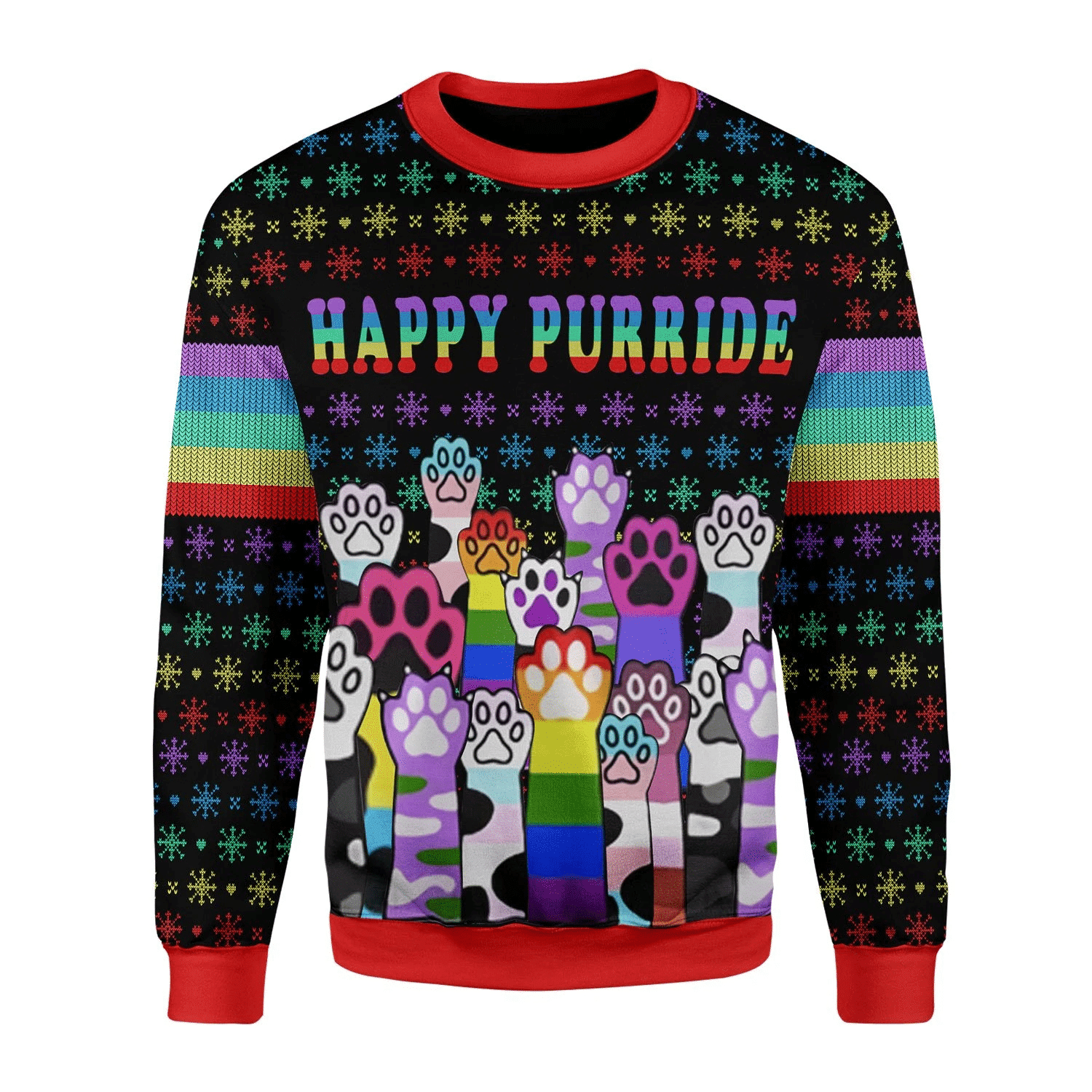 Happy Purride Cat Lgbt Ugly Christmas Sweater Adult 3D Funny Matching for family - Image 2