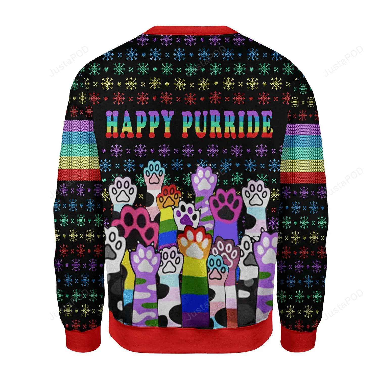 Happy Purride Cat Lgbt Ugly Christmas Sweater Adult 3D Funny Matching for family