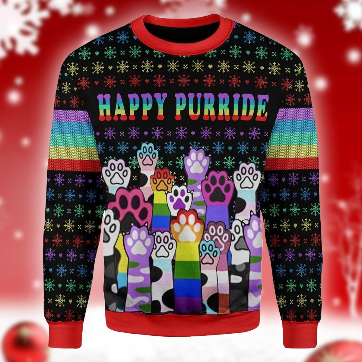 Happy Purride LGBT Ugly Christmas Sweater Adult 3D Funny Matching for family
