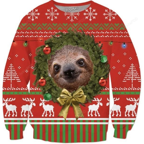 Happy Sloth Face Ugly Christmas Sweater Adult 3D Funny Matching for family