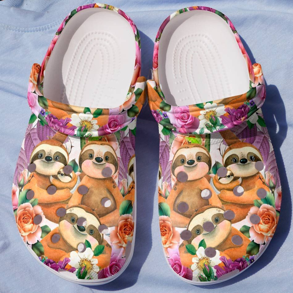 Happy Sloth Family Flower 6 Gift For Lover Rubber clog Shoes Comfy Footwear
