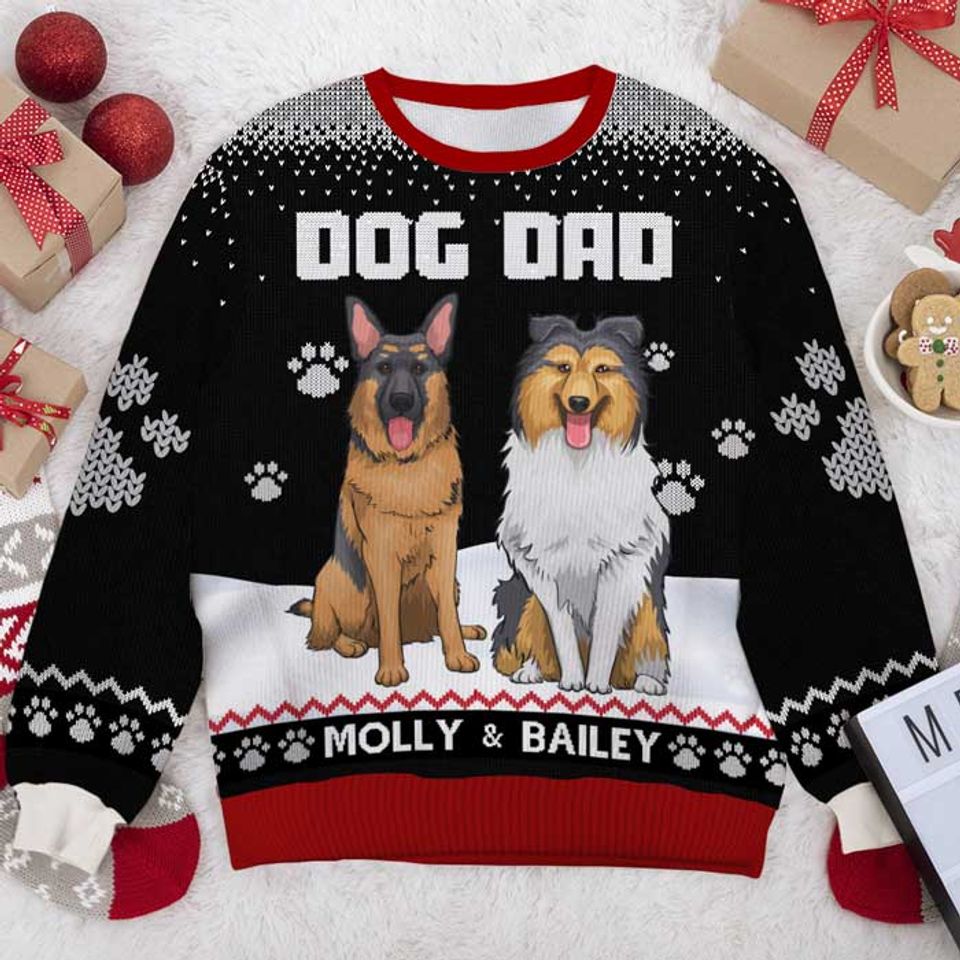 Happy Woofmas To The Best Dog Dad - Personalized Custom Unisex Ugly Christmas Sweatshirt - Gift For Dog Lovers, Pet Lovers