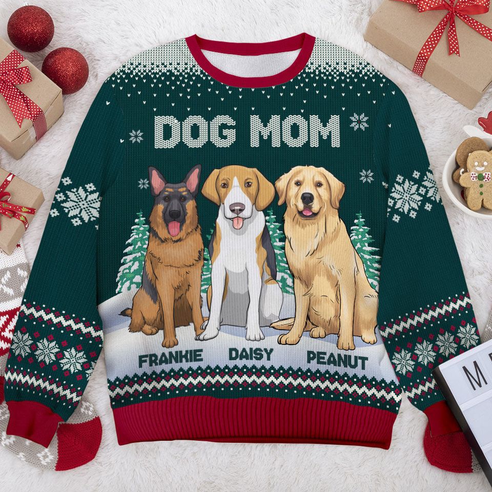 Happy Woofmas To The Best Dog MomPersonalized Custom Wool Unisex Ugly Christmas Sweatshirt
