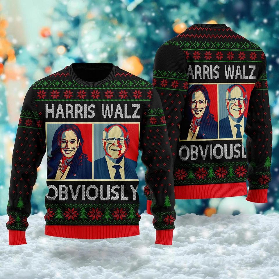 Harris Walz 2024 Obviously Ugly Christmas Sweater, Kamala Harris gift,