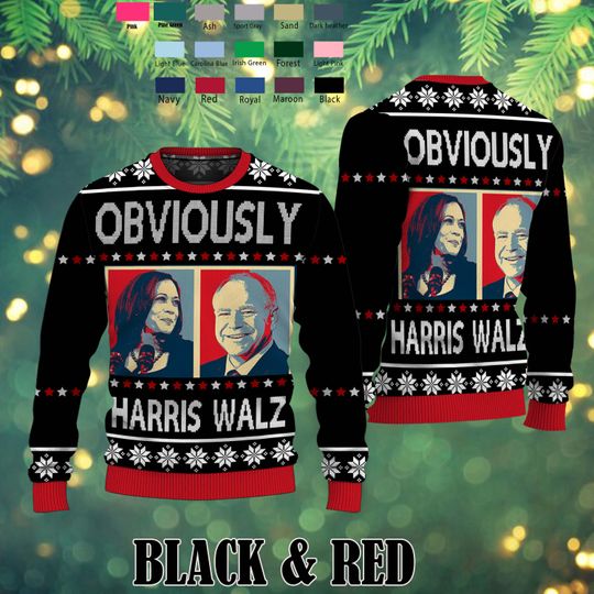 Harris Walz 2024 Obviously Ugly Sweater, Harris For President 2024 Ugly Sweatshirts - Image 4