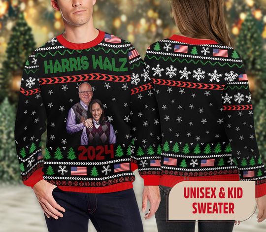 Harris Walz 2024 Ugly Christmas Sweater, Kamala Harris And Tim Walz Christmas Sweater - Image 8