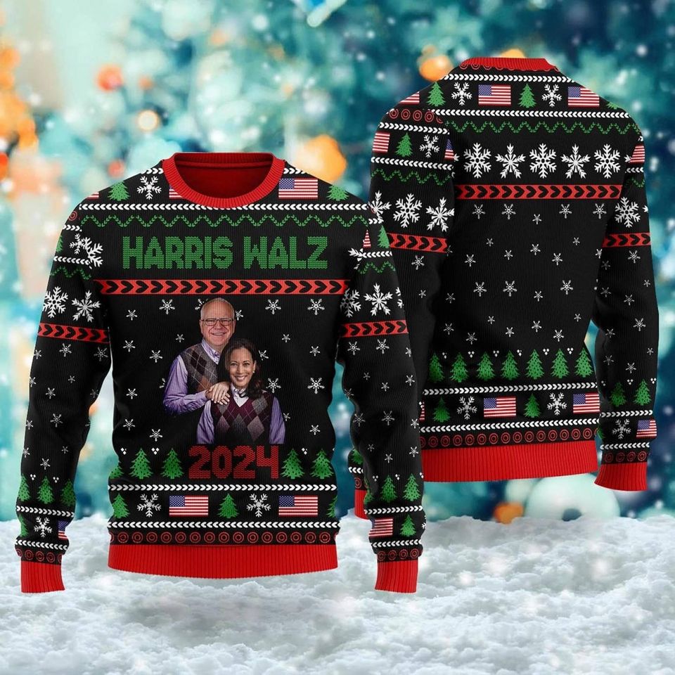 Harris Walz 2024 Ugly Christmas Sweater, Kamala President Ugly Christmas Sweater