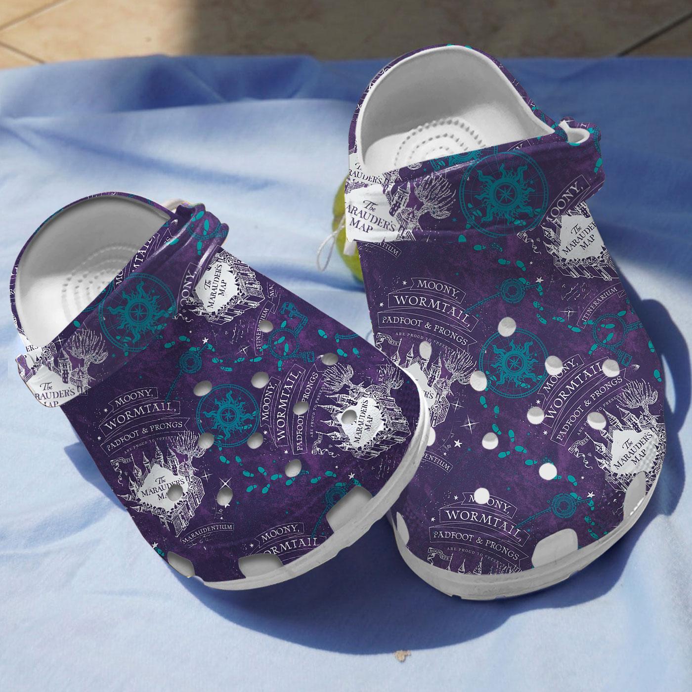 Harry Potter Marauders Map Purple Movie Crocs Crocband Clogs Shoes Comfortable For Men Women and Kids
