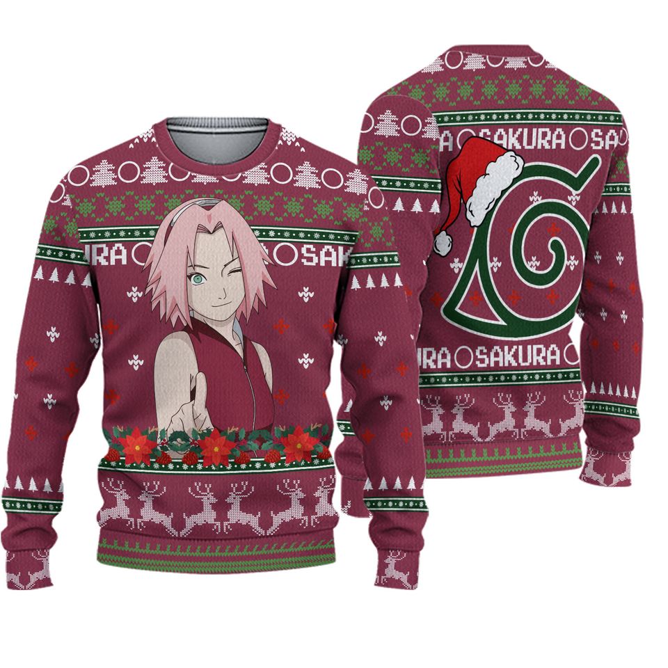 Haruno Sakura Nrt Anime Xmas Ugly Christmas Knitted Sweater