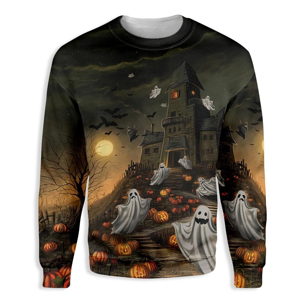 Haunted House For Ghost Ugly Christmas Sweater Adult 3D Funny Matching for family