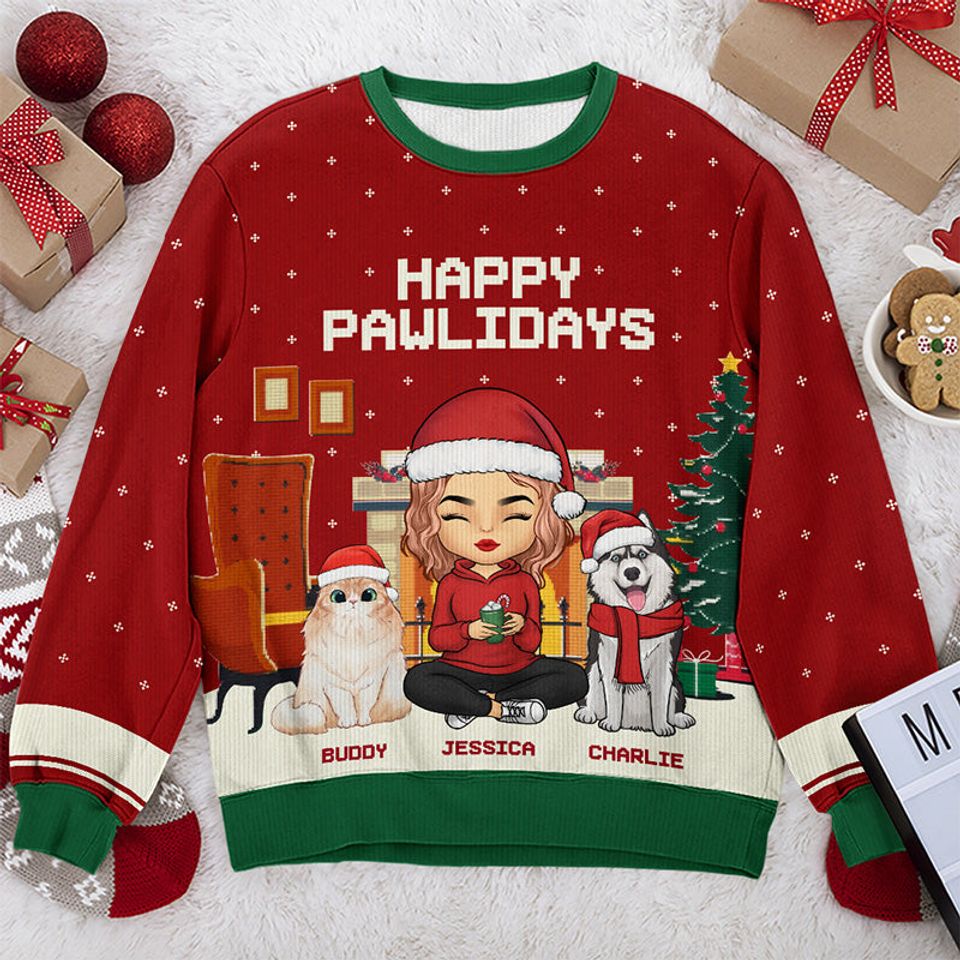 Have A Fetching Christmas - Dog & Cat Personalized Ugly Sweatshirt - Christmas Gift For Pet Owners, Pet Lovers