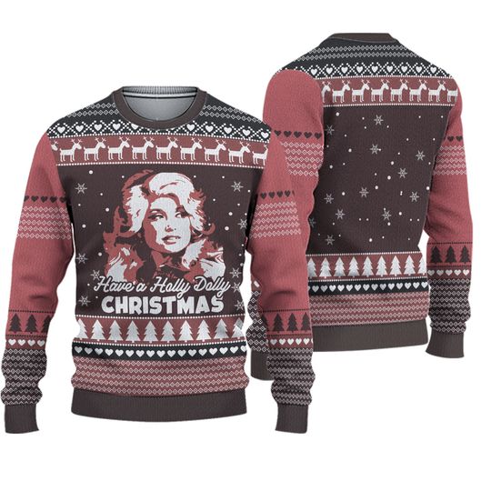Have A Holly Dolly Christmas Ugly Sweater, Christmas Dolly Parton Ugly Sweater Knitted - Image 2