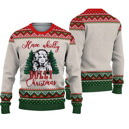Have A Holly Dolly Christmas Ugly Sweater, Holly Dolly Christmas Ugly Sweatshirt - Image 2