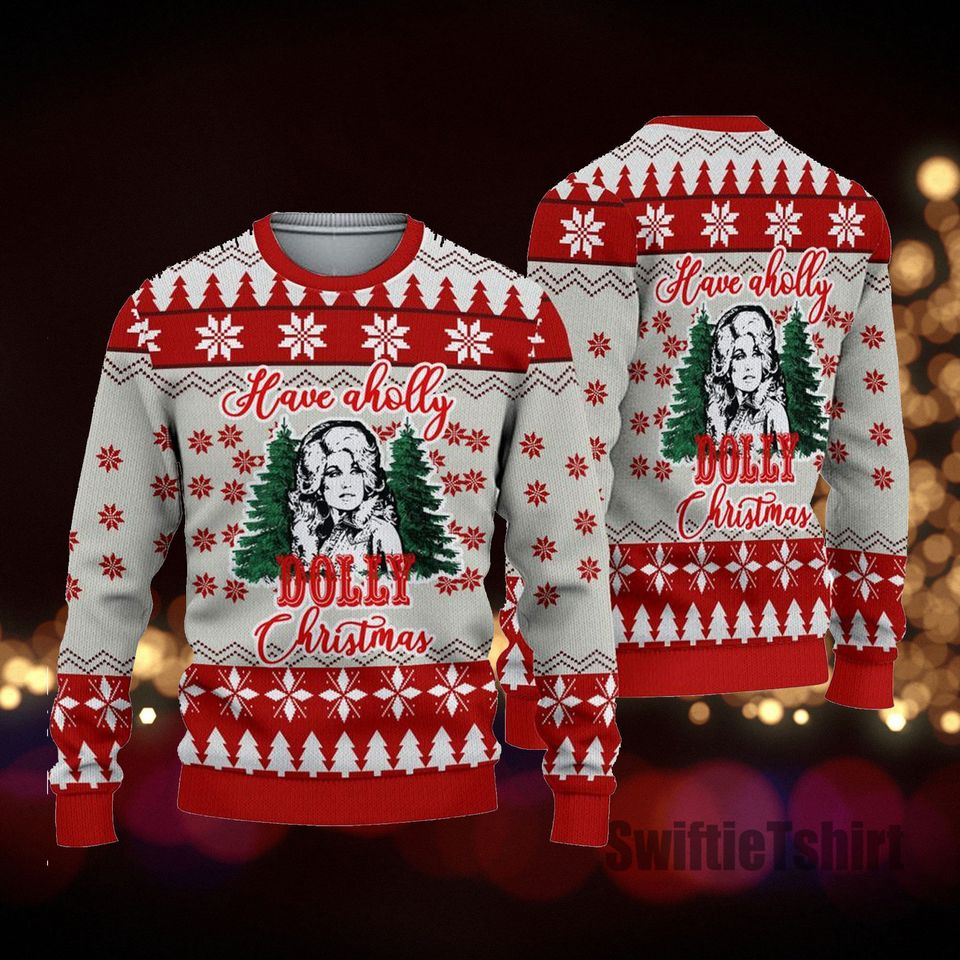 Have A Holly Dolly Christmas Ugly Sweater, Vintage Santa Dolly Sweater