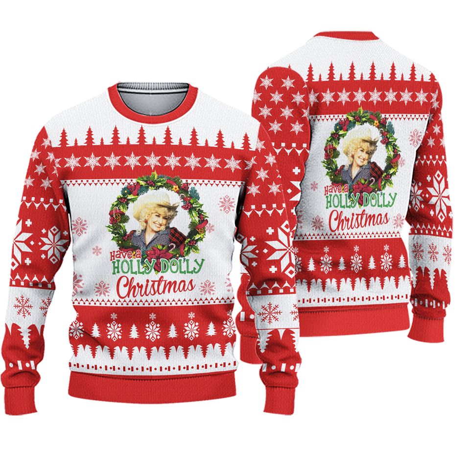Have a Holly Dolly Ugly Sweater, Chrismas Knitted Sweater.