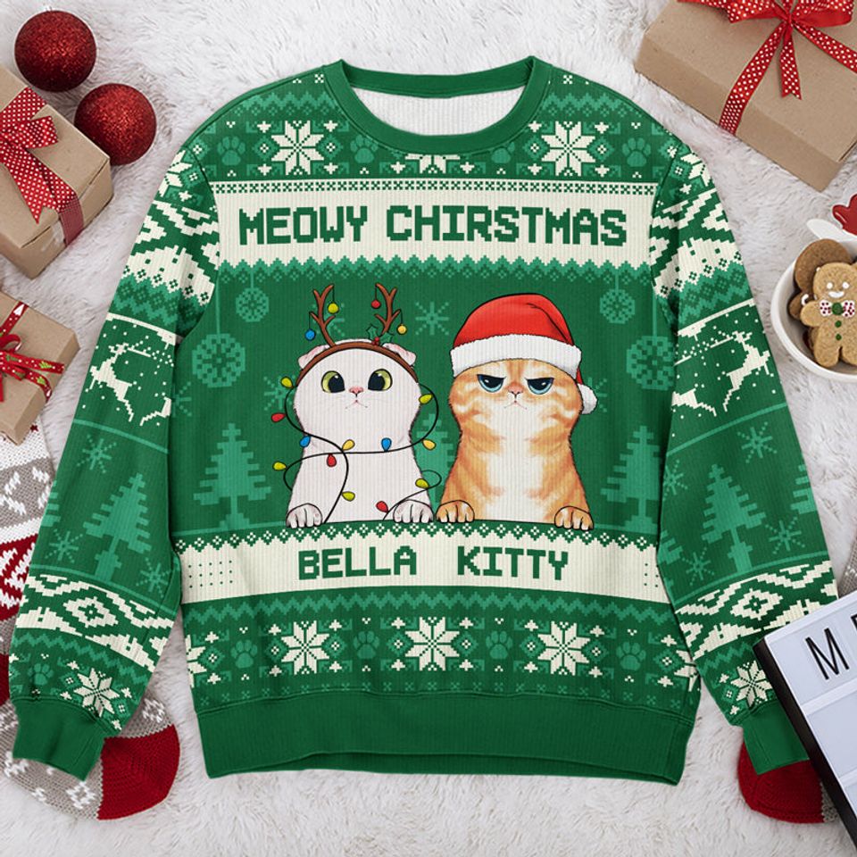 Have A Meowy Christmas - Cat Personalized Ugly Sweatshirt - Christmas Gift For Pet Owners, Pet Lovers