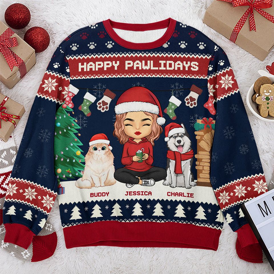 Have A Pawesome Christmas - Dog & Cat Personalized Ugly Sweatshirt - Christmas Gift For Pet Owners, Pet Lovers