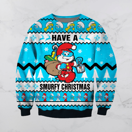 Have A Smurfy Christmas Ugly Christmas Sweater Adult 3D Funny Matching for family
