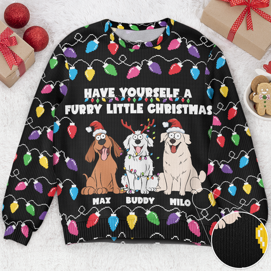 Have Yourself A Furry Little Christmas Funny Dog Lovers - Personalized Ugly Sweater - Image 4