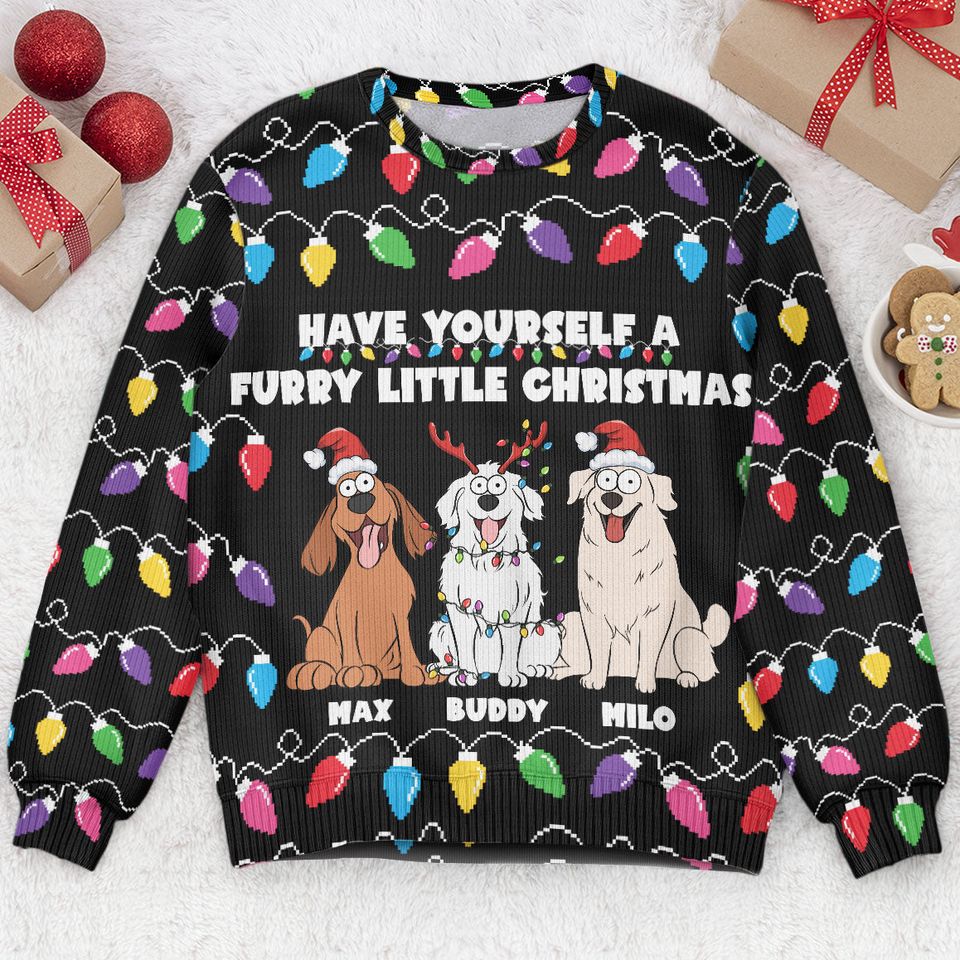 Have Yourself A Furry Little Christmas Funny Dog Lovers - Personalized Ugly Sweater - Image 2