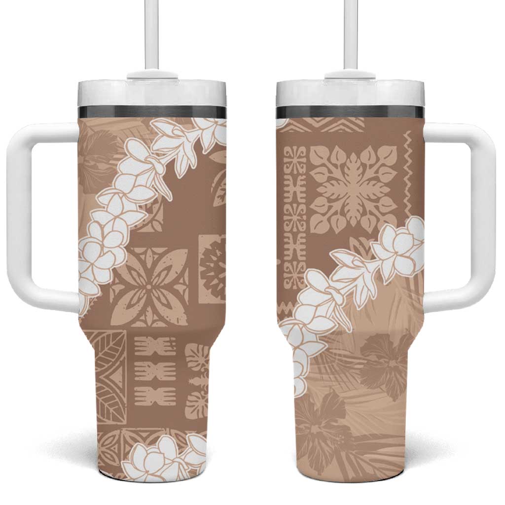 Hawaii Aloha Beige Quilt Patch Work Mix Plumeria Lei Custom Stanley Cup 40 oz 30 oz Tumbler With HandleTVC2301361