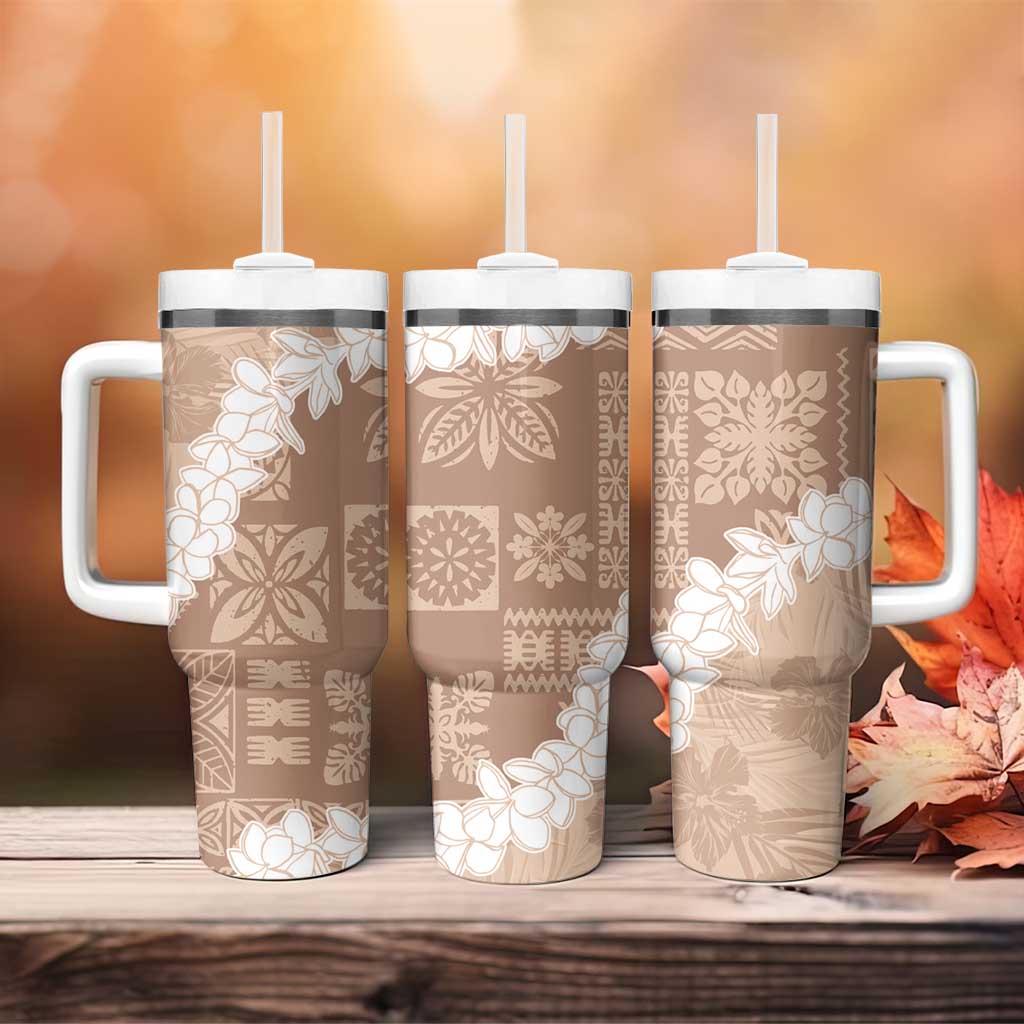 Hawaii Aloha Beige Quilt Patch Work Mix Plumeria Lei Custom Stanley Cup 40 oz 30 oz Tumbler With HandleTVC2301361 - Image 4