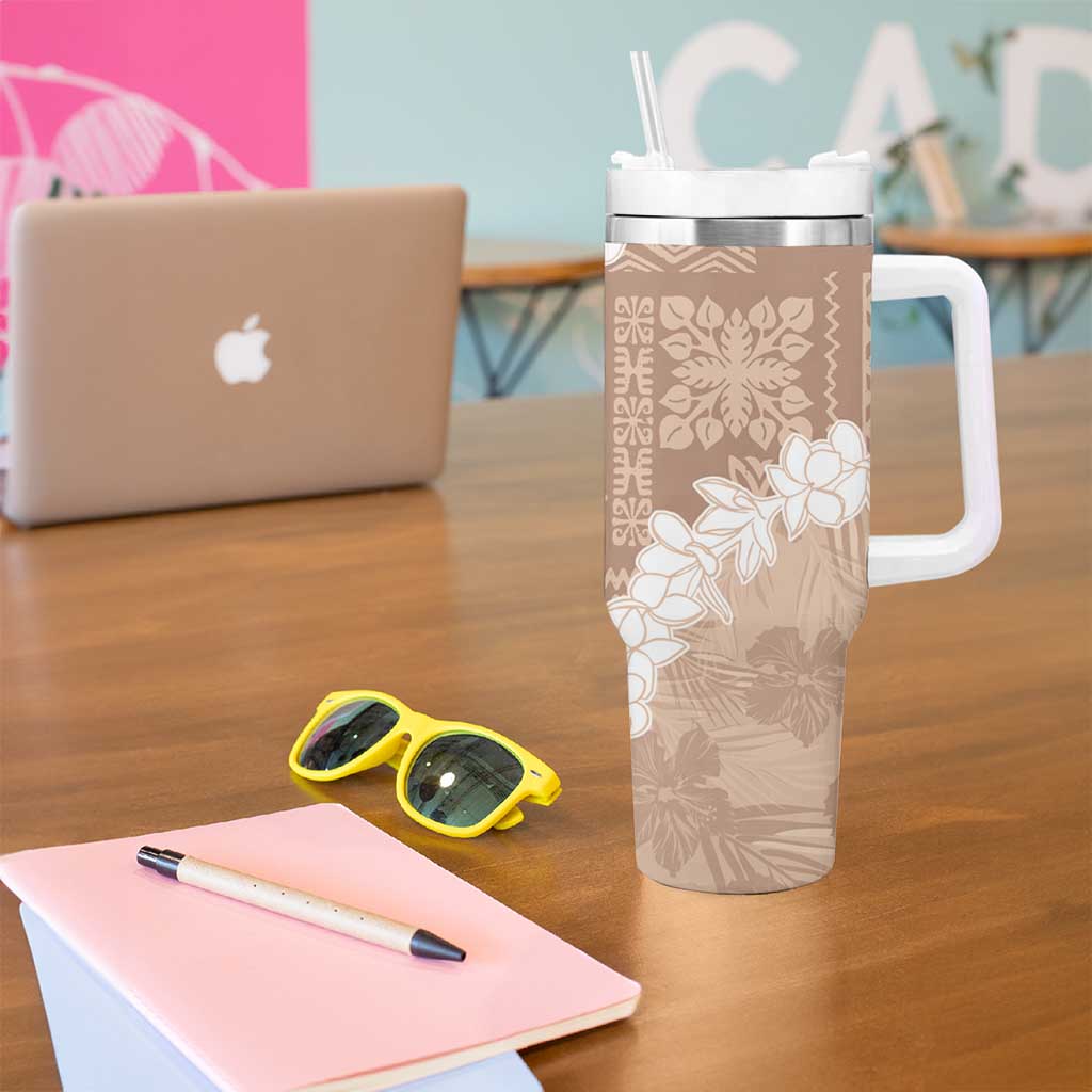 Hawaii Aloha Beige Quilt Patch Work Mix Plumeria Lei Custom Stanley Cup 40 oz 30 oz Tumbler With HandleTVC2301361 - Image 5