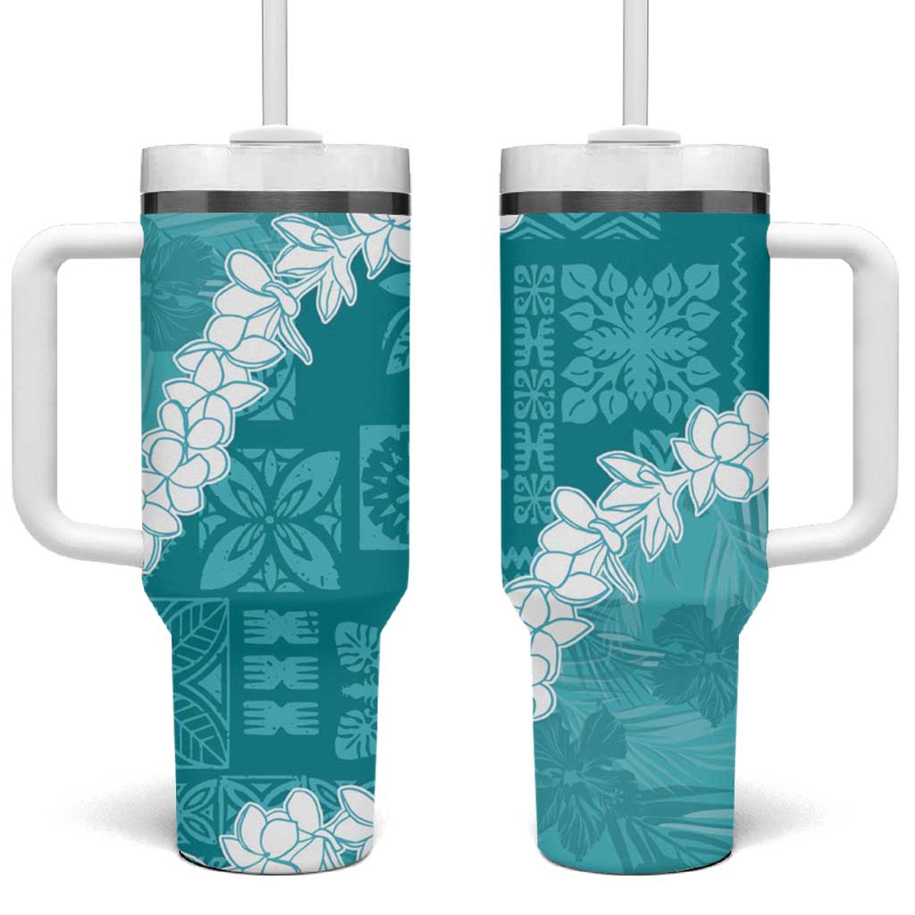 Hawaii Aloha Teal Quilt Patch Work Mix Plumeria Lei Custom Stanley Cup 40 oz 30 oz Tumbler With HandleTVC2301360