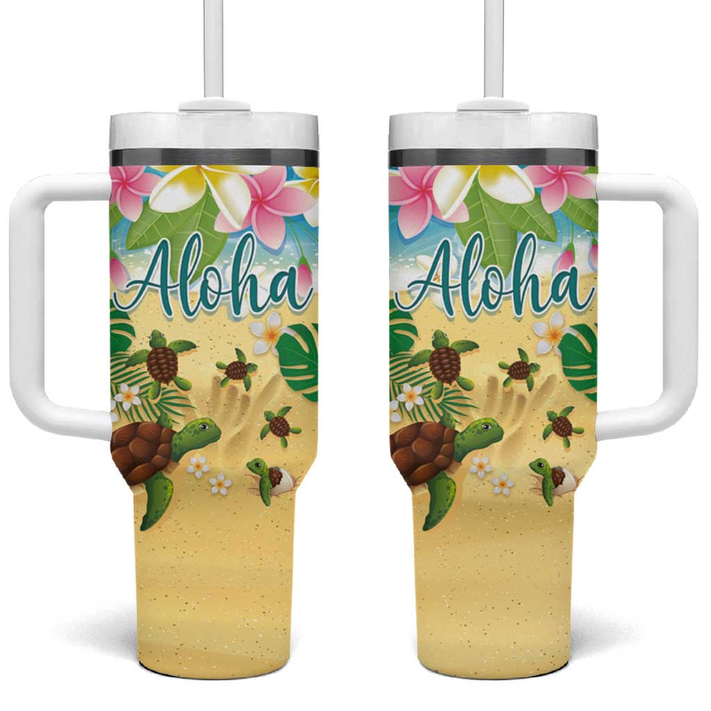 Hawaii Aloha Turtle Family on The Beach with Colorful Tropical Flowers Custom Stanley Cup 40 oz 30 oz Tumbler With HandleTVC2301367