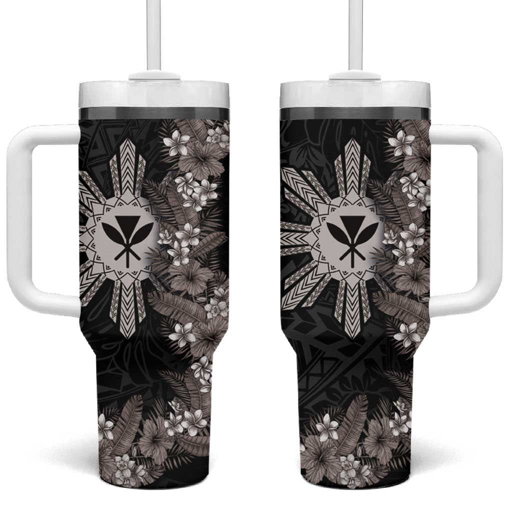 Hawaii and Philippines Together Hibiscus Flower and Sun Badge Polynesian Grayscale Custom Stanley Cup 40 oz 30 oz Tumbler With HandleTVC2301348