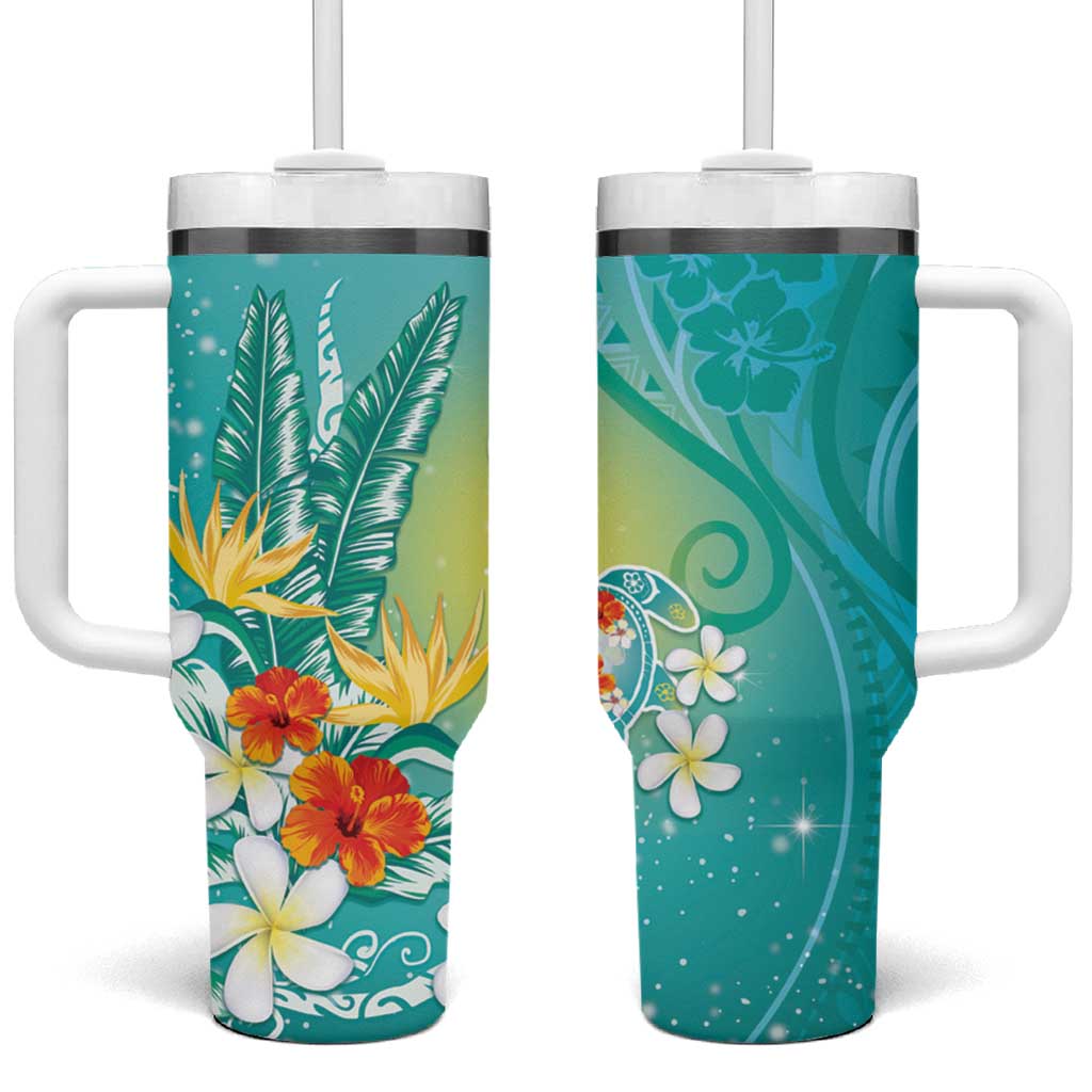 Hawaii Honu Tropical Flowers Turquoise Gradient Custom Stanley Cup 40 oz 30 oz Tumbler With HandleTVC2301388