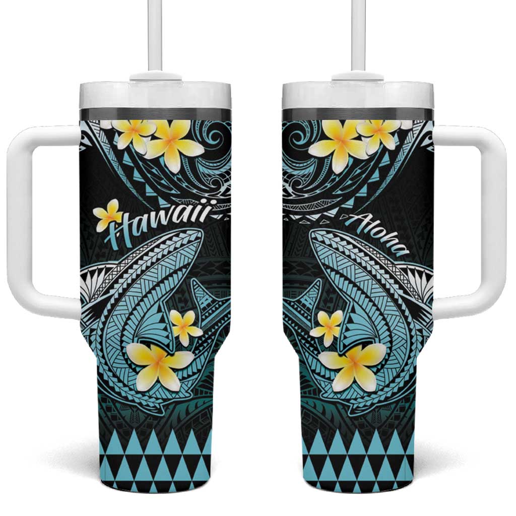 Hawaii Polynesian Shark with Kakau Turquoise Custom Stanley Cup 40 oz 30 oz Tumbler With HandleTVC2301381