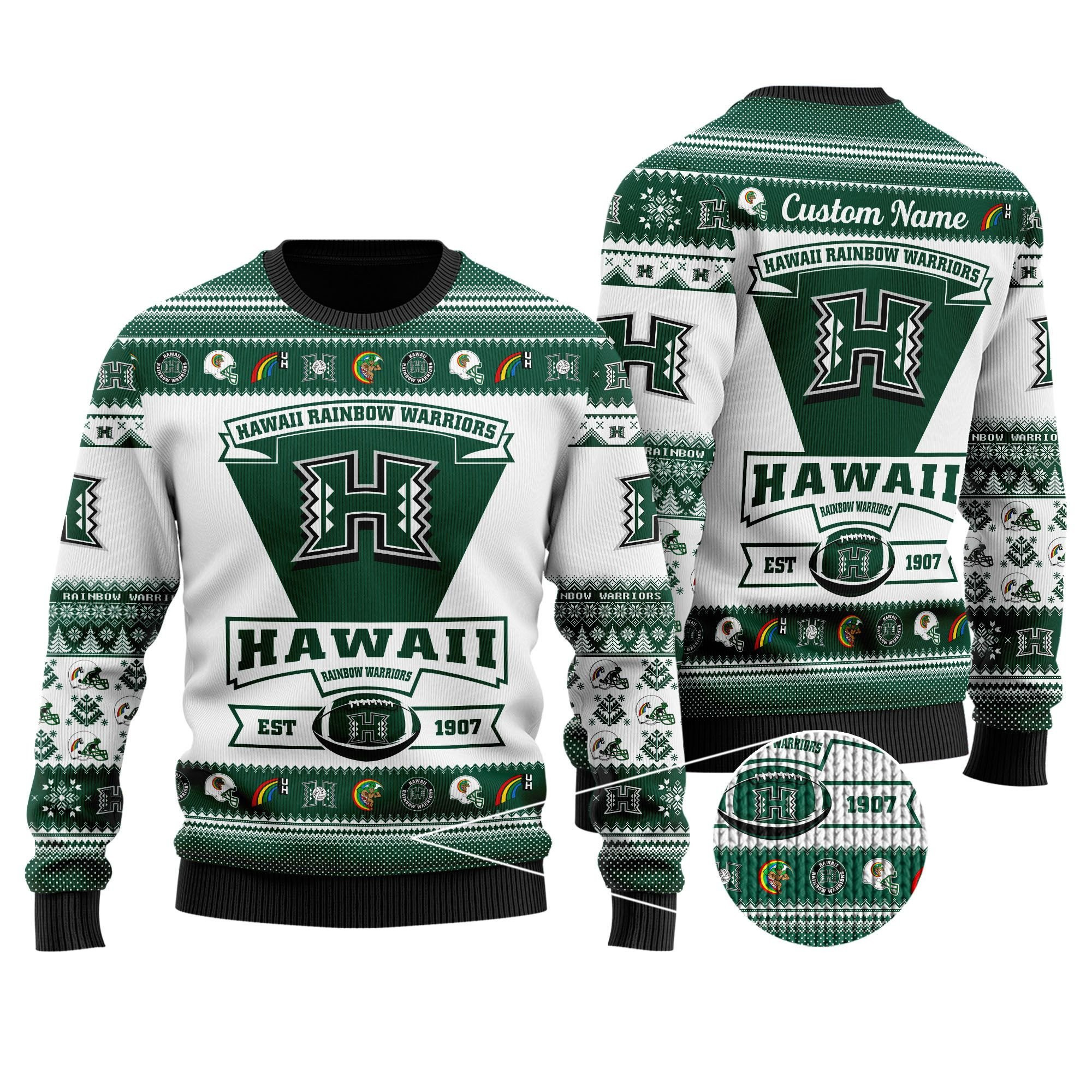Hawaii Rainbow Warriors Football Team Logo Personalized Ugly Christmas Sweater Adult 3D Funny Matching for family