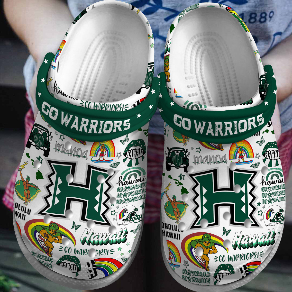 Hawai'I Rainbow Warriors NCAA Sport Crocs Crocband Clogs Shoes Comfortable For Men Women and Kids