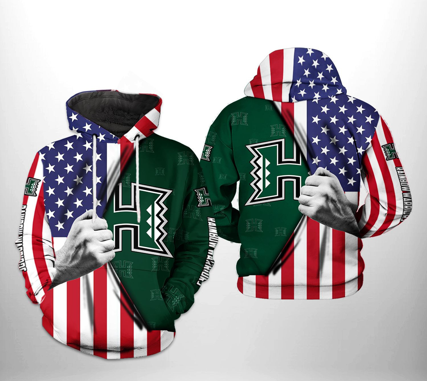 Hawaii Rainbow Warriors NCAA US FLag 3D All Over Print Hoodie, Zip Hoodie