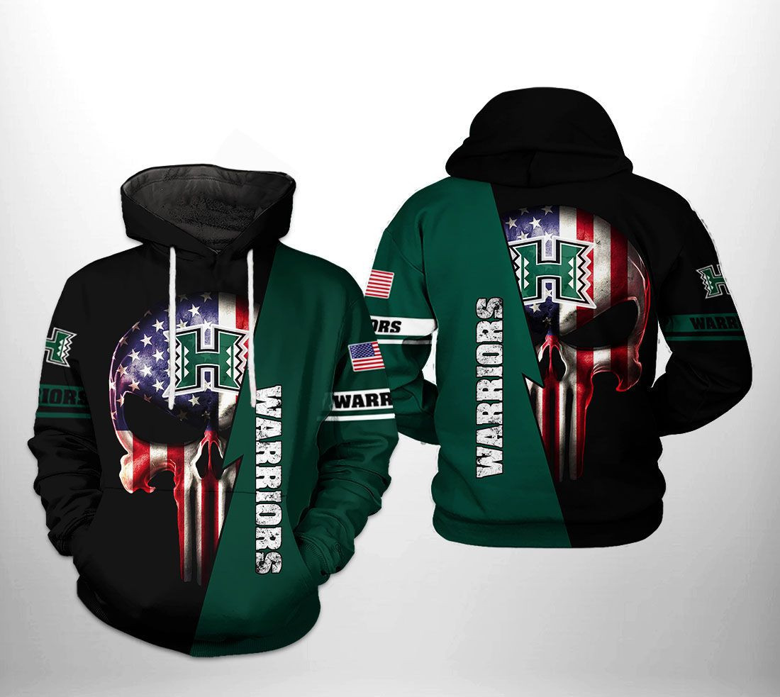 Hawaii Rainbow Warriors NCAA US Flag Skull 3D All Over Print Hoodie, Zip Hoodie