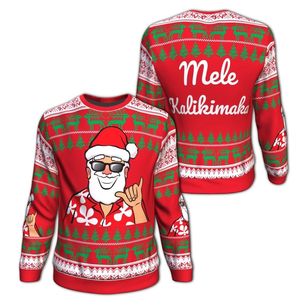 Hawaii Santa Claus Funny Ugly Christmas Sweater Adult 3D Funny Matching for family