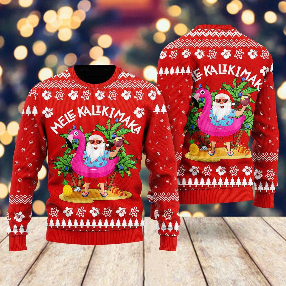 Hawaii Santa Claus Mele Kalikimaka Ugly Christmas Sweater