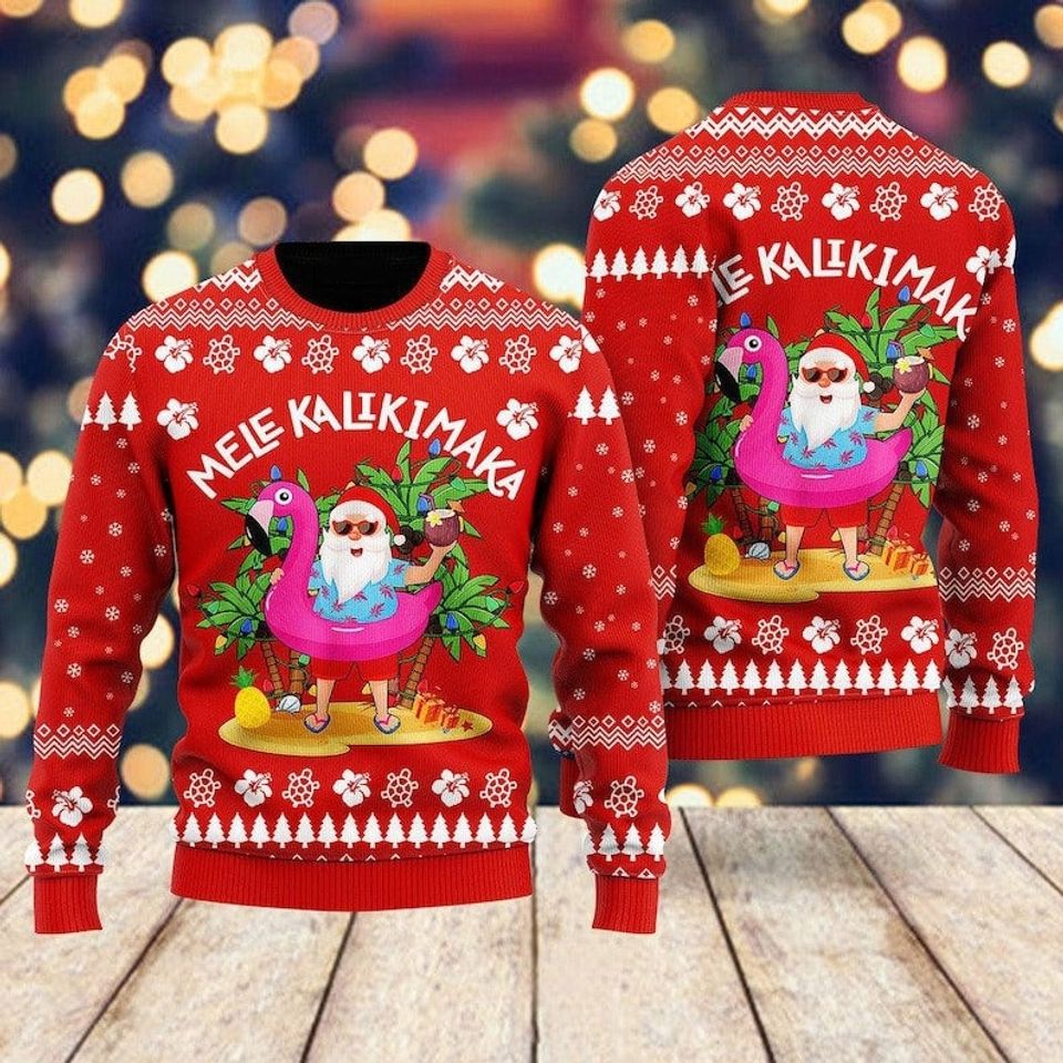 Hawaii Santa Claus Mele Kalikimaka Ugly Christmas Sweater