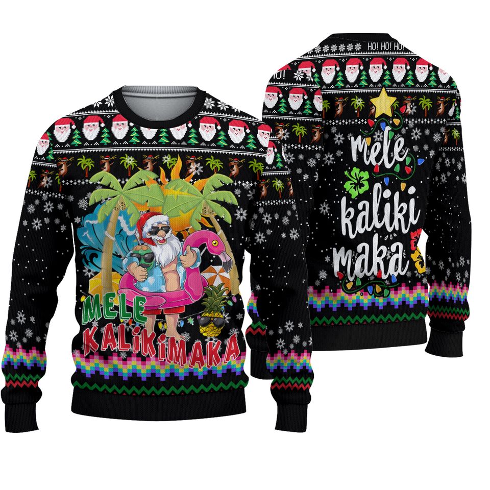 Hawaii Santa Claus Ugly Christmas Sweater, Santa Vacation Xmas Sweatshirt