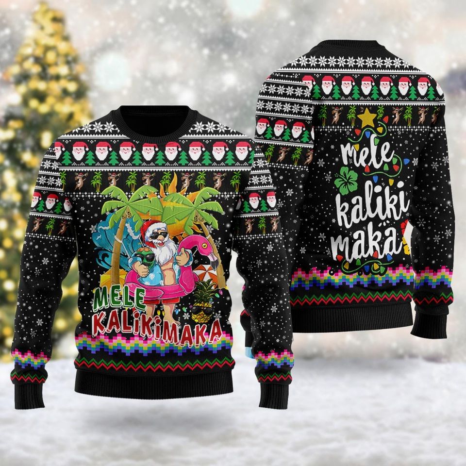 Hawaii Santa Claus Ugly Christmas Sweater, Santa Vacation Xmas Sweatshirt
