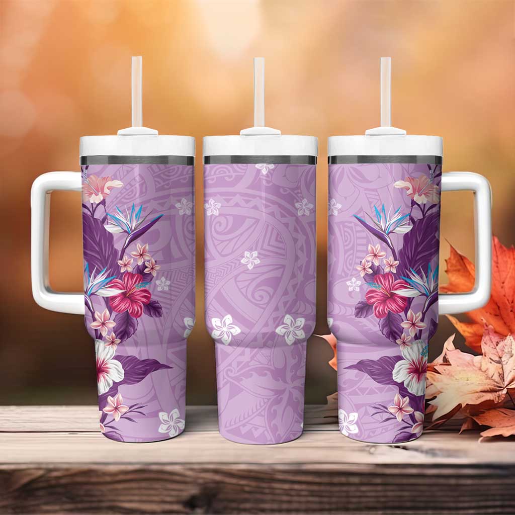 Hawaii Tropical Flowers Polynesian Tattoo Lavender Custom Stanley Cup 40 oz 30 oz Tumbler With HandleTVC2301397 - Image 4