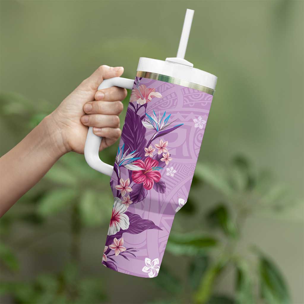 Hawaii Tropical Flowers Polynesian Tattoo Lavender Custom Stanley Cup 40 oz 30 oz Tumbler With HandleTVC2301397 - Image 3