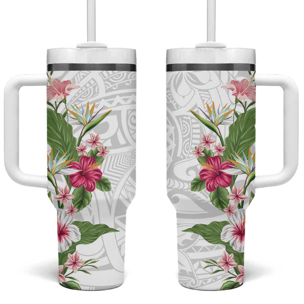 Hawaii Tropical Flowers Polynesian Tattoo White Custom Stanley Cup 40 oz 30 oz Tumbler With HandleTVC2301383