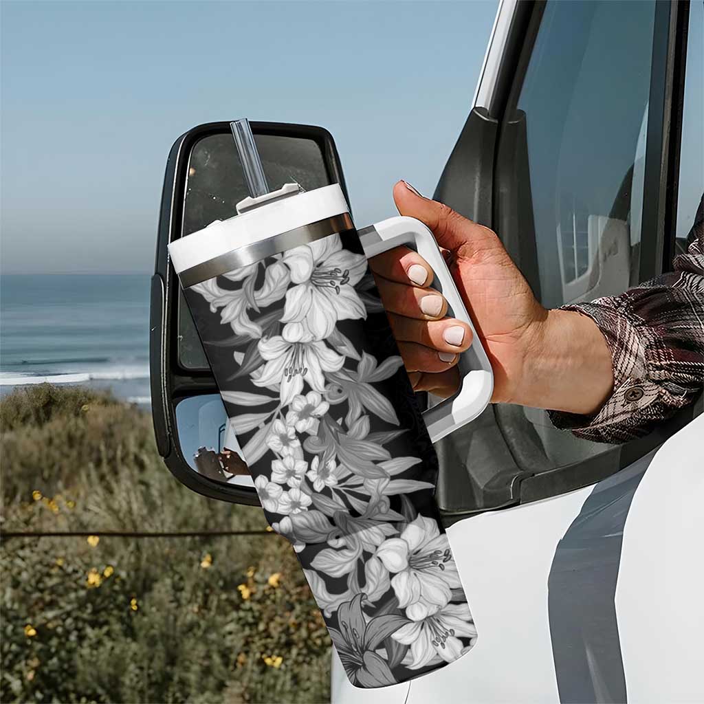 Hawaii Tropical Leaves and Flowers Tribal Polynesian Black White Custom Stanley Cup 40 oz 30 oz Tumbler With HandleTVC2301346 - Image 7
